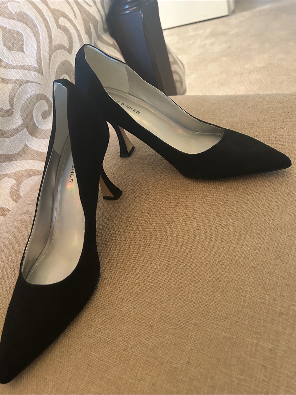 Marc Fisher Black Pointed-Toe Suede Pumps